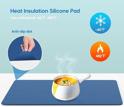 AECHY Extra Large Silicone Mat 35.3"x23.5"x0.08", Multipurpose Silicone Mat Thick Heat Resistant Mat Shipped Rolled Up Kitchen Counter Mat Waterproof Nonslip Mats for Kitchen Counter Blue