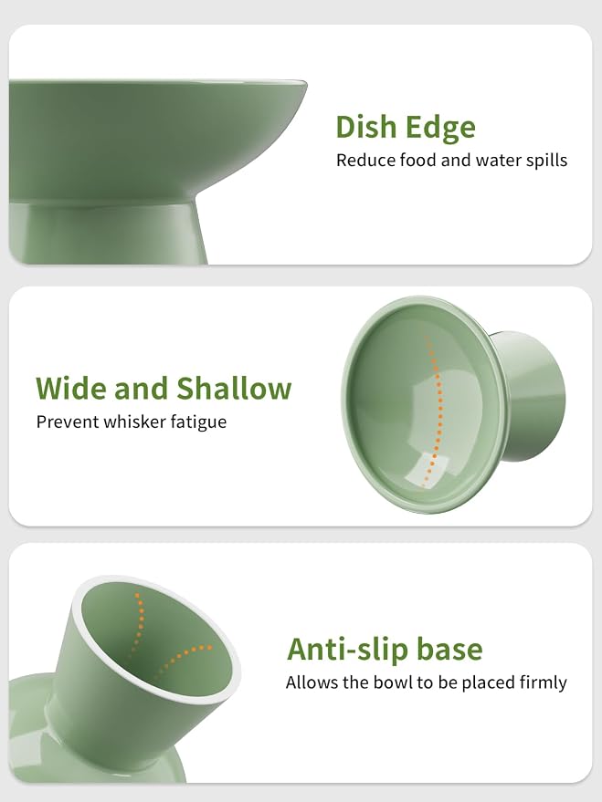 LoeJan Elevated Cat Food and Water Bowls Set, Extra Wide and Raised Ceramic - Image 4