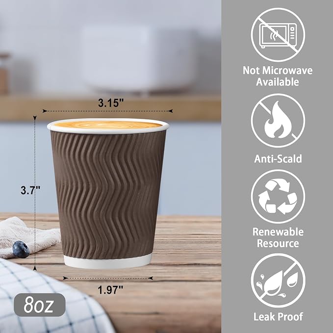 BYSNOW 150 Pack 8 oz Coffee Cups, Insulated Disposable Hot Paper Cups | - Image 3