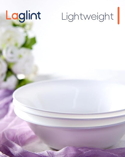 14 OZ (16 OZ MAX) White Opal Glass Cereal Bowl Set of 6, 6.5 inch Dishwasher & Microwave Safe Round Bowls for Soup, Salad and Rice