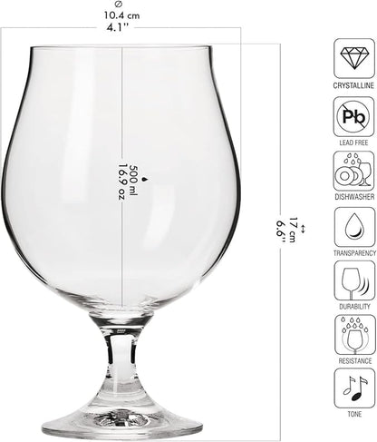 Krosno Dark Stout Beer Glasses 0.5 Liter | Set of 6 | 16.9 oz | Elite Collection | Perfect for Home and Parties | Dishwasher Safe | Lead-Free Crystal Glass