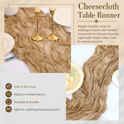 2 Pack Beige Cheesecloth Table Runner 17x108 Inch Boho Rustic Semi Sheer Gauze - Image 5