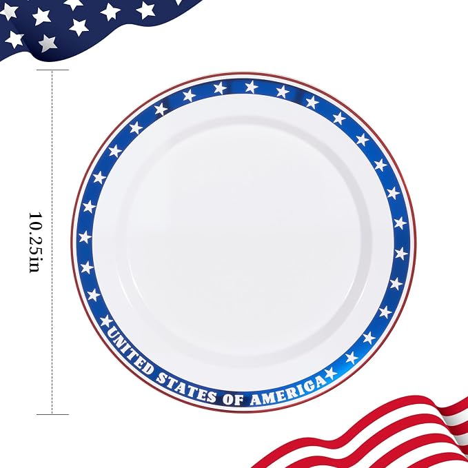 BESTVIP 50Pcs 4th of July Plastic Plates, 10 Inch American Flag Pattern | Heavy - Image 2