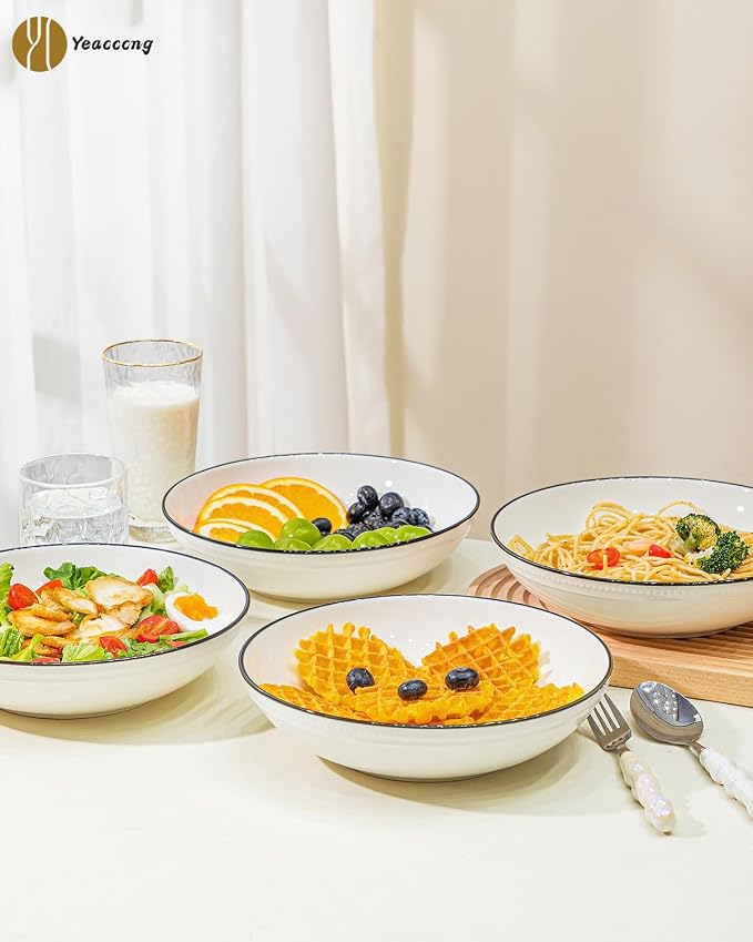 Yeacccng White Pasta Bowls Set of 6, 9.25 Inch 50 Oz Large Ceramic Soup Salad - Image 6