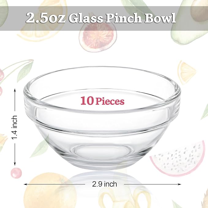 PARBEE 3" Clear Glass Pinch Bowls, 10 Pack 2.5oz Small Prep Dishes Stackable - Image 3