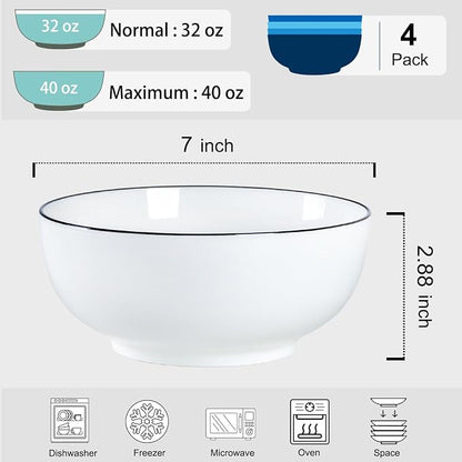 40 oz Large Soup Bowl, Pho Bowls, 7-Inch Rimmed Off-White Porcelain Bowls Set - Image 2