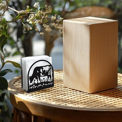 Cow Eating Grass Decorative Black Metal Napkin Holder for Table, 4.9" x 4.9" x 1.9" Standing Napkin Holder for Home Kitchen Restaurant Picnic Party Coffee Bar Dining Room