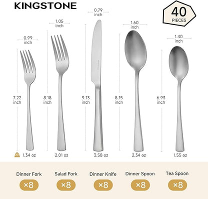 Silverware Set for 8, 40-Piece 18/10 Stainless Steel Flatware Set, Forged - Image 2