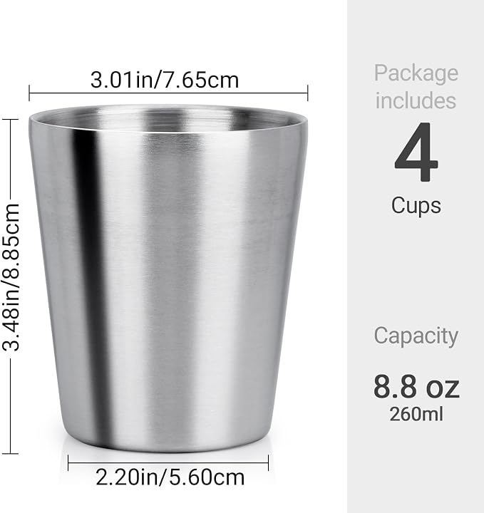 Beasea Stainless Steel Cups 8.8 oz, 4 Pack Small Stainless Steel Tumbler Bulk - Image 2