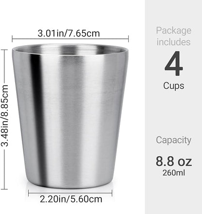 Beasea Stainless Steel Cups 8.8 oz, 4 Pack Small Stainless Steel Tumbler Bulk - Image 2
