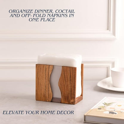 Acacia wood & Transparent Epoxy resin Napkin holder for table, Rustic farmhouse napkin organisation for kitchen, dining, counter tops, restaurant or outdoors | 6x5x2.5 inches|(Gray)