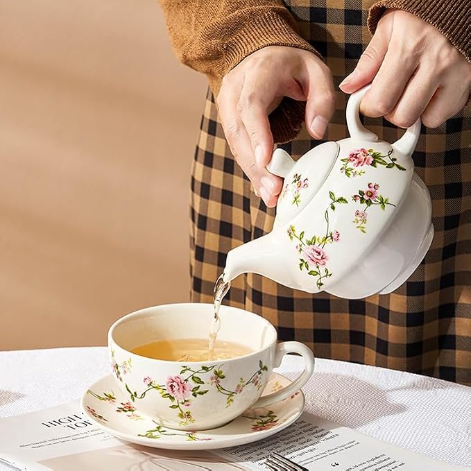 Coloch Tea for One Set, Porcelain Teapot Cup and Saucer Set - Image 7