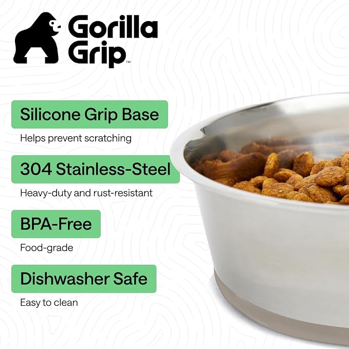 GORILLA GRIP Dog Bowls, Food Grade 304 Stainless Steel, Holds 6 Cups Each Food - Image 2