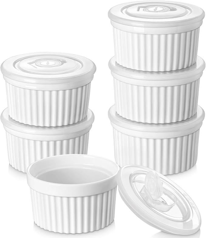 vancasso 10 oz Ramekins with Lid, Porcelain Creme Brulee Souffle Dishes by vancasso