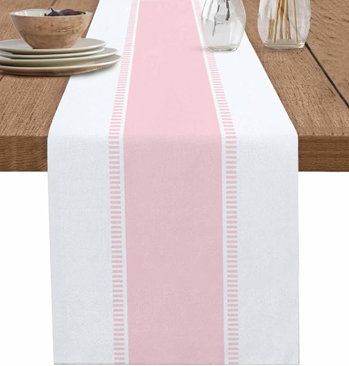 Pink Stripe Table Runners 90 inches Long, Linen Boho Table Runner Farmhouse by Futuregrace