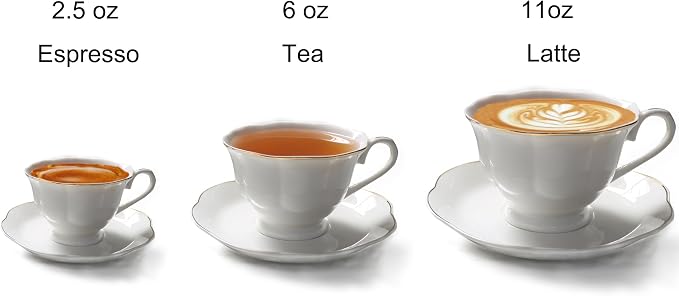 Guangyang 12 Pieces Tea Cup set Fine Porcelain 6oz Cup and Saucer set of 6 - Image 4