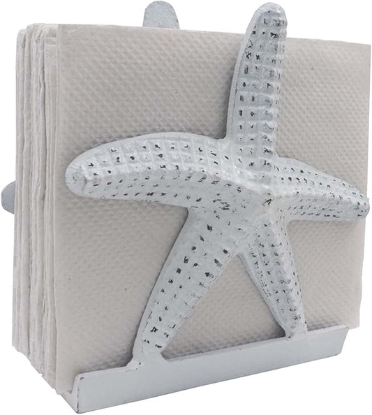 Nautical Starfish Lunch/Dinner/Metal Napkin Holder/Kitchen Napkin/Beverage Cocktail/Ocean/Coastal By The Metal Magician (Distressed White)