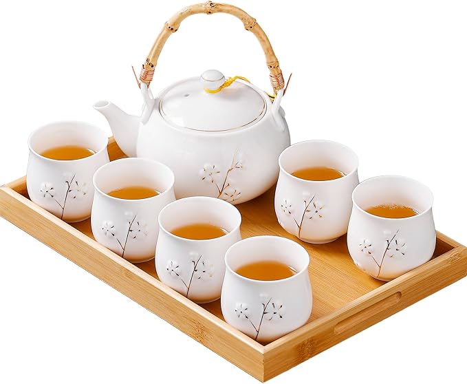 Japanese Tea Set, 6 Tea cups, 1 Tea Tray, Asian tea sets by REOWONU