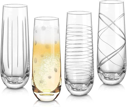 Joeyan Etched Champagne Flutes Glasses Cups, Handmade Mouth Blown Aesthetics by JoeyanHousehold