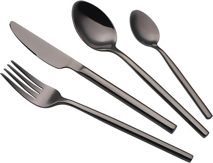 24 Piece Silverware Set For 6 Black Heavy duty 18/10 Stainless Steel Flatware Set Modern Design Knife/Fork/Spoon Mirror Polished Dishwasher Safe Cutlery Set with Gifts