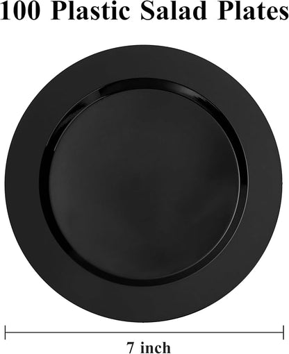 Bestluck 100PCS Black Plastic Dessert Plates 7inch - Image 2
