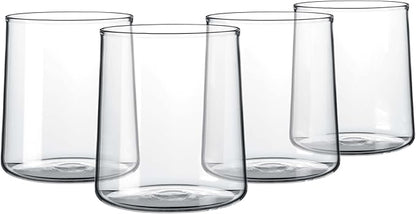 Joseph Sedgh Collection Clear Glass Tumbler Set of 4 – 16.5 oz Borosilicate Drinking Glasses – Durable, Lead-Free, Dishwasher Safe – Modern Water, Juice, Cocktail Glasses