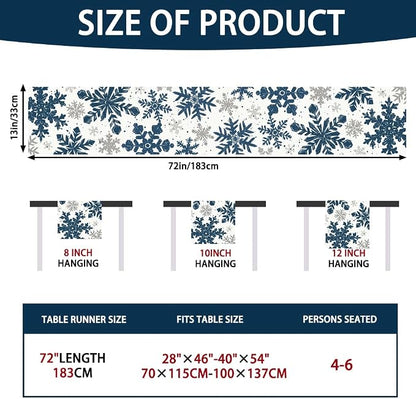 Blue Christmas Winter Table Runner, Xmas Dinning Decor | Sliver Snowflakes - Image 4