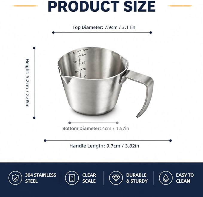 2Pc Espresso Measuring Cups, Double Spouts Stainless Steel, Sliver | Espresso - Image 3