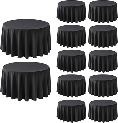 12 Pack Round Tablecloth 90 Inch Cloth Black Tablecloth for Round Tables, Washable Polyester Table Cloth Stain and Wrinkle Resistant Decorative Table Cover for Wedding Party Dining Banquet