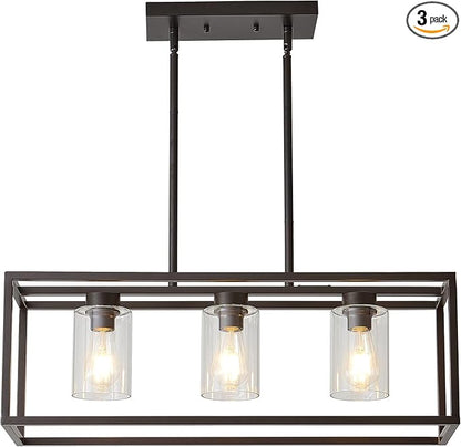 XILICON Dining Room Lighting Fixture Hanging Farmhouse Oil Rubbed Bronze 3 Light Modern Pendant Lighting Contemporary Chandeliers with Glass Shade for Living Dining Room Bedroom Kitchen Island