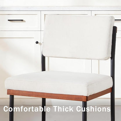Modern Dining Chairs Set of 4, Kitchen Chairs with Thick Cushions and Adjustable Foot Pads, Upholstered Fabric Dining Room Chairs with Sturdy Metal Legs,White