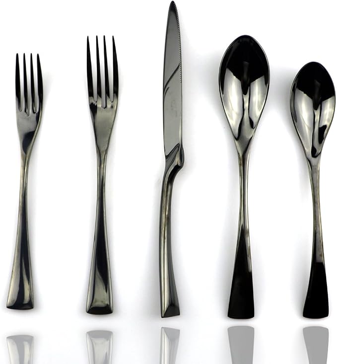 JASHII 18/10 Stainless Steel 20 Piece Mirror Polished Black Flatware Set by JASHII