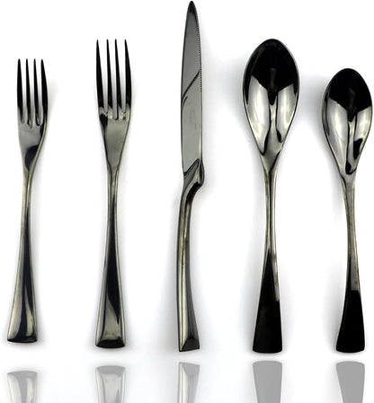JASHII 18/10 Stainless Steel 20 Piece Mirror Polished Black Flatware Set by JASHII