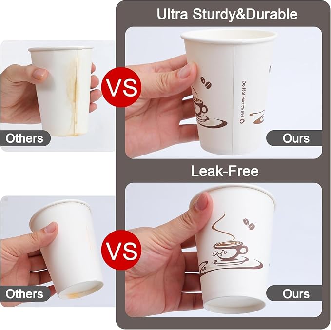 Lamosi 200 Pack 10 oz Coffee Cups, Disposable Paper Cups | Hot/Cold Beverage - Image 4