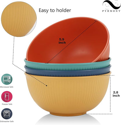 PYRMONT Unbreakable Cereal Bowl 26 OZ Alternative Plastic Bowls Reusable Wheat - Image 2