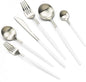 JASHII 18/10 White Handle Flatware Silver Silverware Set 304 Stainless Steel Flatware Cutlery Set| 6-Piece Adaline Royal Modern Satin Finish| BEST Birthday Wedding Gift (White Handle Matte Silver)