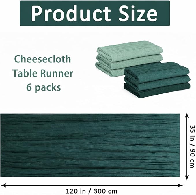 Cheesecloth Table Runner 6 Pack Sage Green and Dark Green, Boho Gauze Table - Image 2