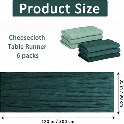 Cheesecloth Table Runner 6 Pack Sage Green and Dark Green, Boho Gauze Table - Image 2