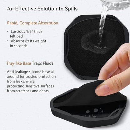 UMIRRO Absorbent Coasters for Drinks with Holder, Black Silicone Cup Coaster with Felt Insert for Coffee Table Decor, Small Unique Birthday Gift Ideas for Men, Dad, Him, Women Mom, Her, 4", Set of 6