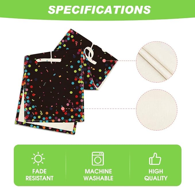 Artoid Mode Polka Dot Black Happy Birthday Table Runner, Seasonal Kitchen - Image 5