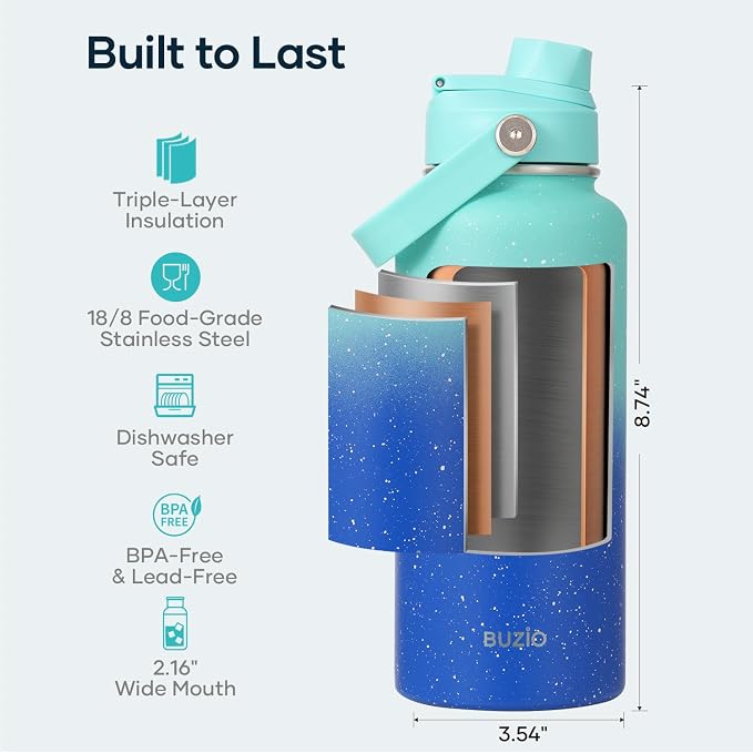 BUZIO Insulated Stainless Steel Water Bottle 32 oz - Image 4