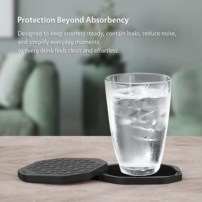 UMIRRO Absorbent Felt & Silicone Drink Cup Coasters Set of 6 - Image 6