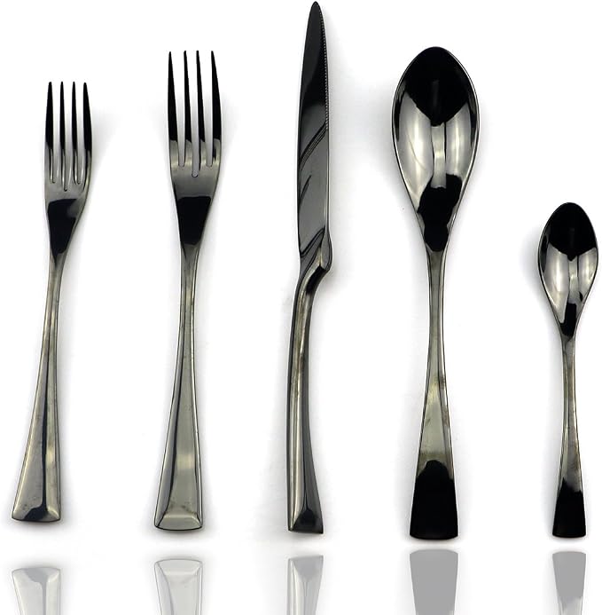 JASHII 18/10 Stainless Steel 20 Piece Mirror Polished Black Flatware Set by JASHII