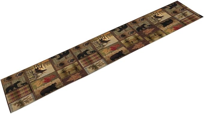 Rustic Moose Deer Bear Table Runner, Retro Vintage Bear Cottage Country Style - Image 6
