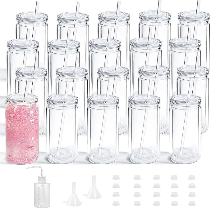YOUKE OLA 20 Pack Acrylic Snowglobe Tumbler Pre-Drilled Double Wall Plastic by YOUKEOLA