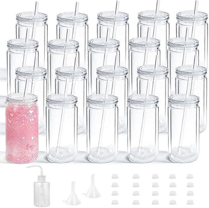 YOUKE OLA 20 Pack Acrylic Snowglobe Tumbler Pre-Drilled Double Wall Plastic by YOUKEOLA