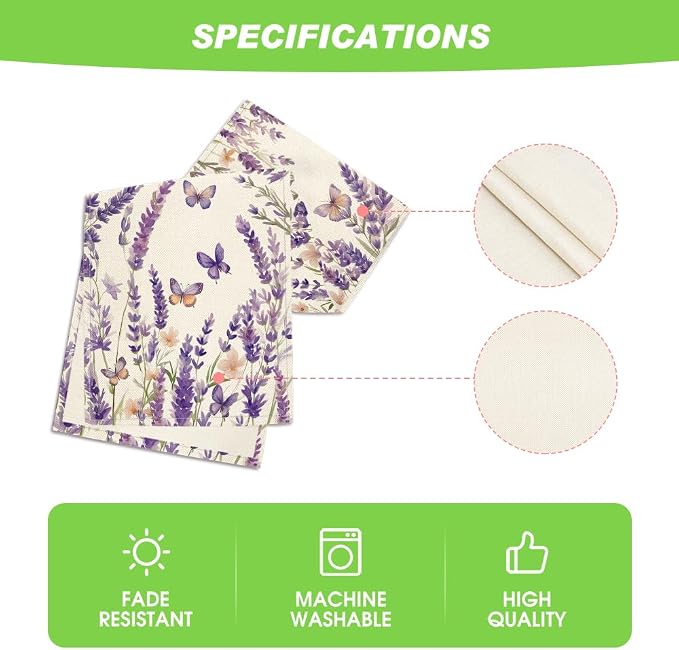 Artoid Mode Purple Lavender Floral Butterflies Spring Table Runner, Seasonal - Image 5
