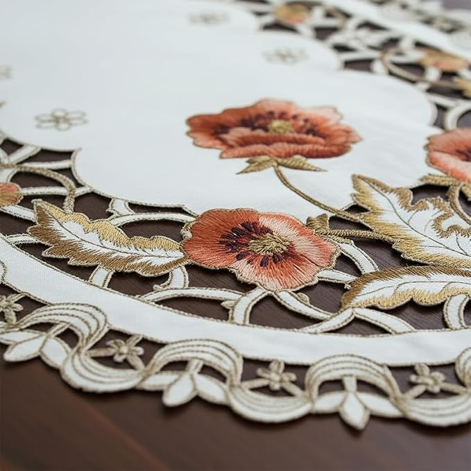 Arzoe Vintage European Flower Lace Table Runner Elegant Runners Cabinet Dining - Image 2