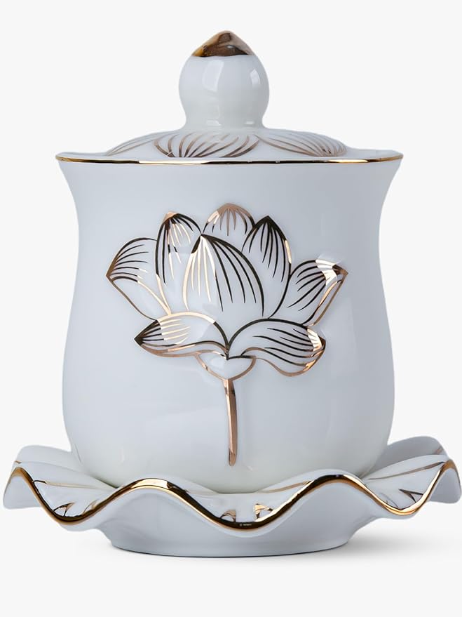 QINLANG White Buddha Water Cup, Ceramic Holy Water Offering Cup by QINLANG