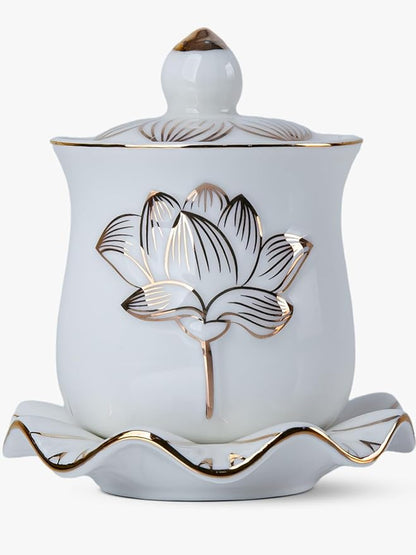 QINLANG White Buddha Water Cup, Ceramic Holy Water Offering Cup by QINLANG